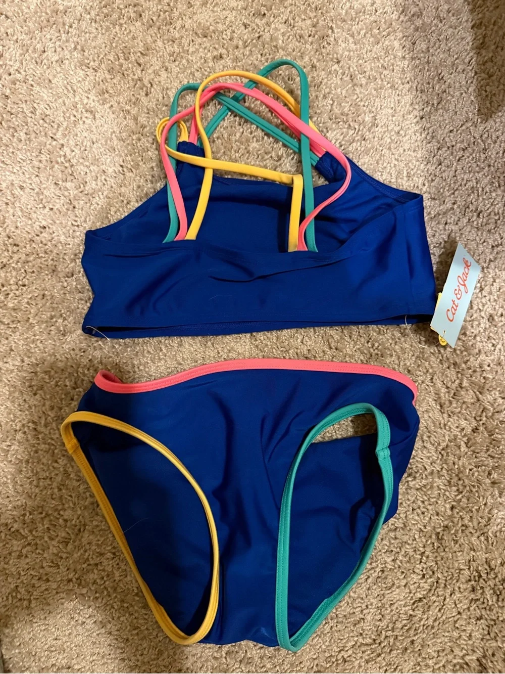 Cat & Jack Girls' Royal Blue Sequin Rainbow Bikini with Multicolor Straps
